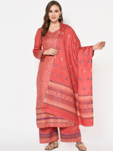 

Safaa Women Peach Viscose Acrylic Woven Design Suit Unstiched Dress Material For Winter