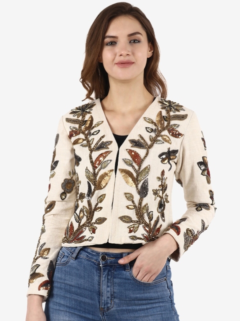 

Diwaah Women Cream-Coloured Self Design Tailored Jacket