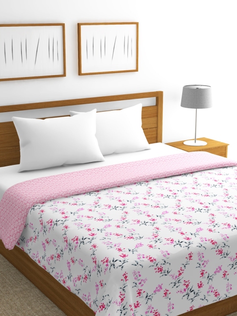 

BIANCA White & Pink Floral AC Room 300 GSM Double Bed Dohar