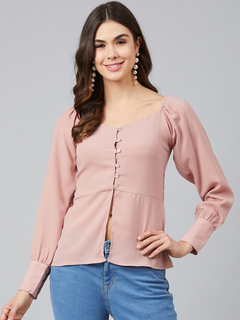 

Marie Claire Pink Solid Crepe Top