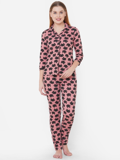 

Sweet Dreams Women Black & Pink Printed Night Suit