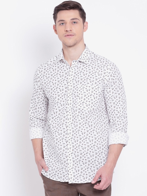 

Turtle Men White Floral Print 100% Cotton Casual Shirt