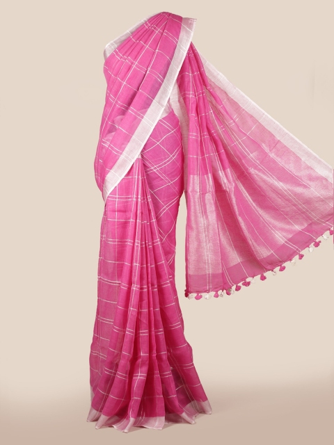 

Pothys Pink Checked Linen Blend Saree