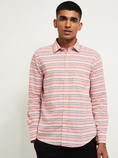 

max Men Orange Regular Fit Striped Casual Shirt