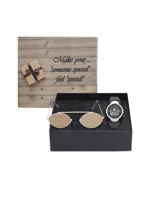 

Fantasy World Unisex Kids Black & Gold-Toned Watch & Sunglasses Gift Set FWGiftset153-5716407-02-01