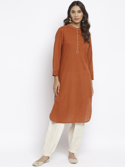 

TJORI Orange Solid Cotton Kurta