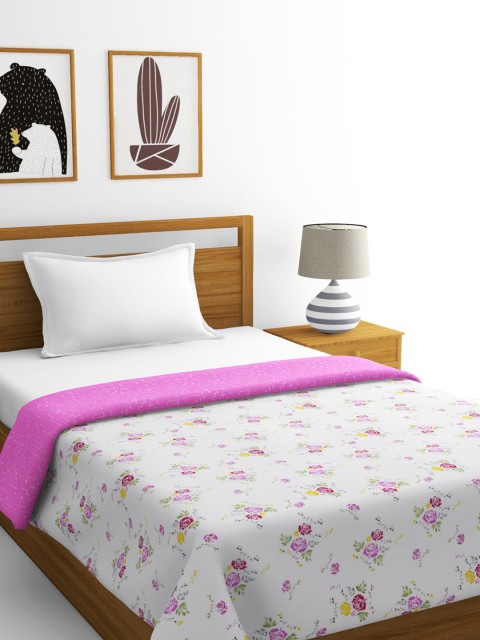 

BIANCA White & Pink Floral AC Room 300 GSM Cotton Single Bed Dohar