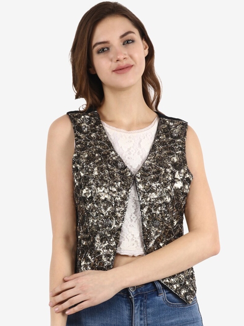 

Diwaah Women Silver-Toned Embellished Open Front Jacket