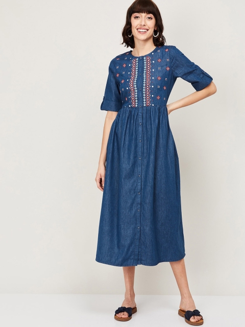 

Colour Me by Melange Women Blue Solid A-Line Dress