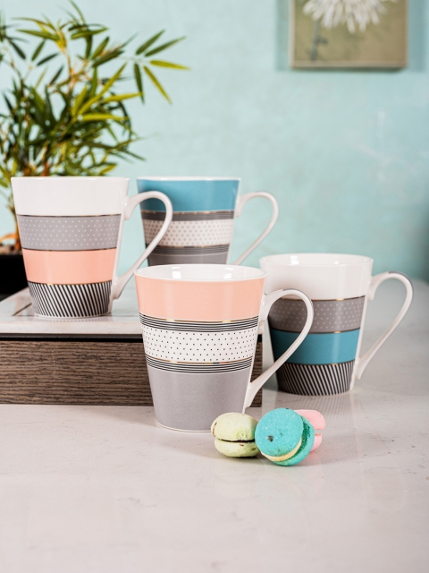 

White Gold 4 Pieces White & Grey Printed Porcelain Cups