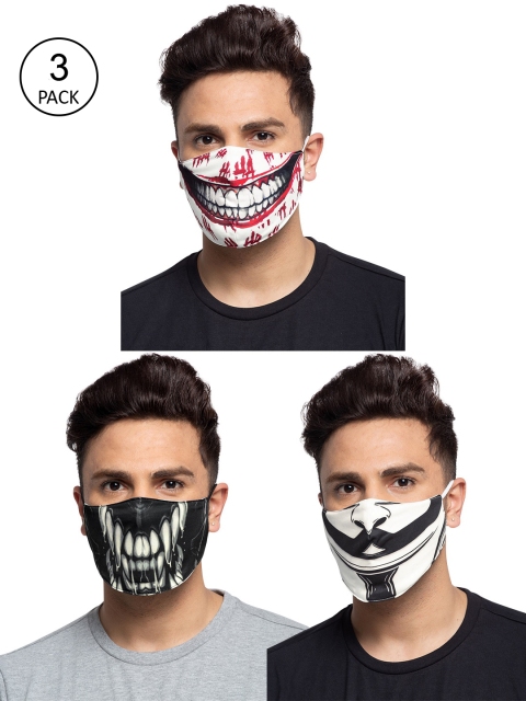 

TREEMODA Men Pack Of 3 Printed 3-Ply Reusable Cloth Masks, White
