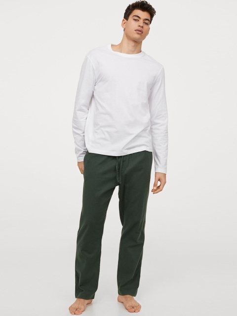 

H&M Men Green Solid Cotton pyjama bottoms