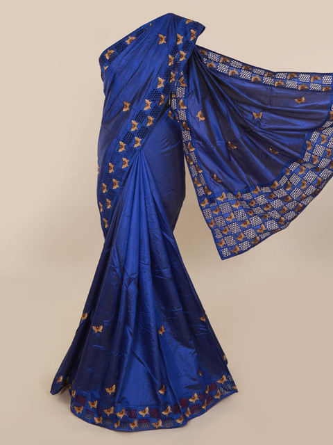 

Pothys Blue Solid Art Silk Saree With Embroidered Border