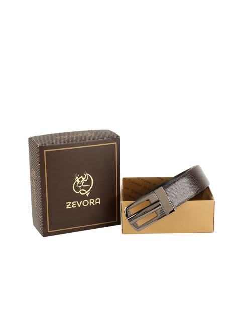 

ZEVORA Men Brown & Black Textured Reversible Belt
