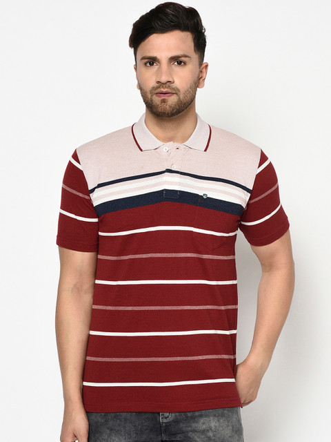 

Duke Men Red Striped Polo Collar T-shirt