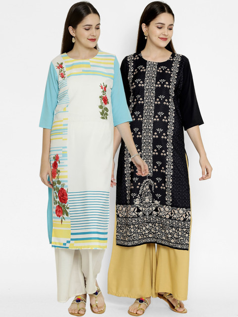 

7Threads Pack Of 2 Digital Printed Crepe Kurtas, Multi