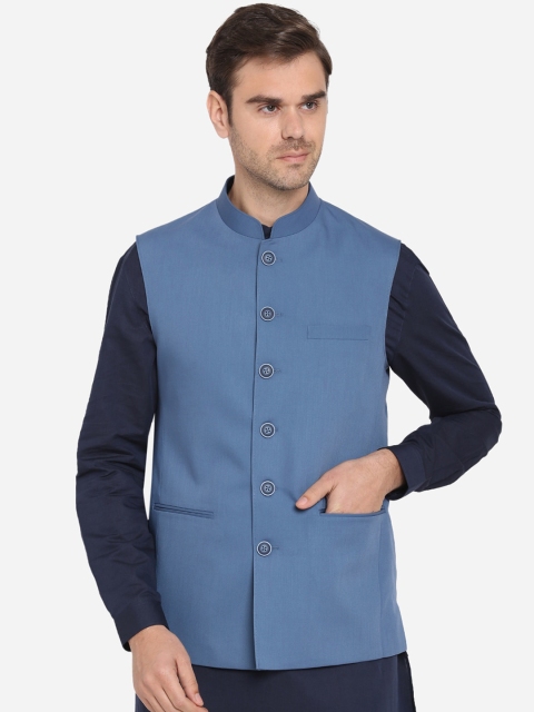 

MODI JACKET Men Blue Solid Woven Nehru Jacket