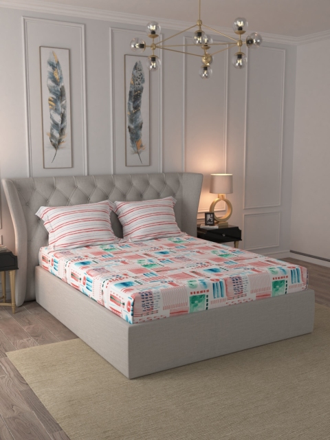 

Trident White & Blue Graphic 180 TC Cotton 1 King Bedsheet with 2 Pillow Covers