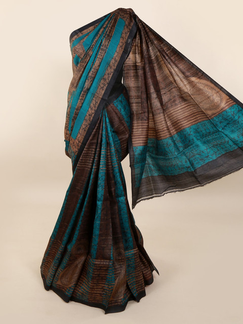 

Pothys Brown & Blue Pure Silk Printed Saree