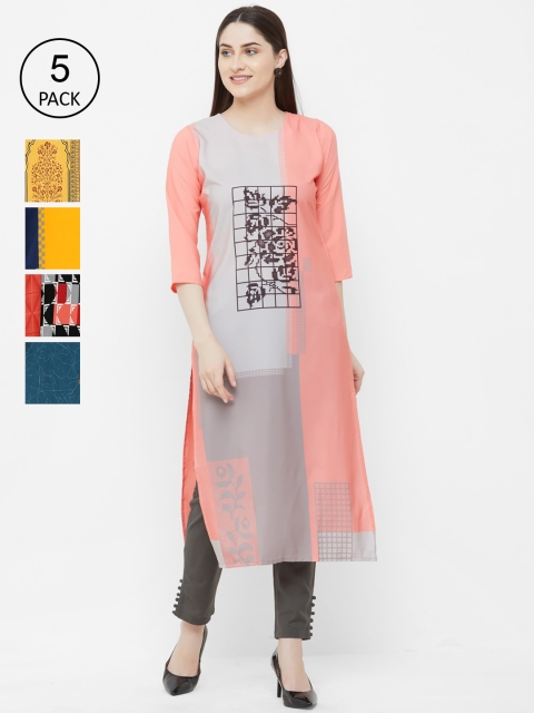 

7Threads Pack Of 5 Digital Printed Crepe Kurtas, Multi