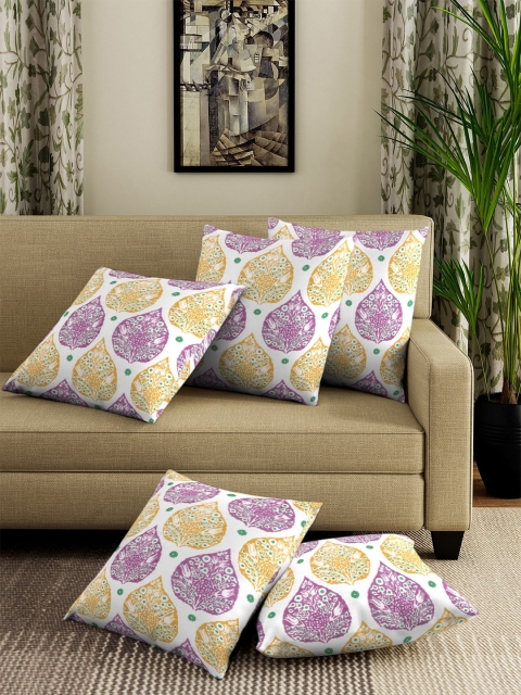 

NEUDIS Purple & Yellow Set of 5 Ethnic Motifs Square Cushion Covers