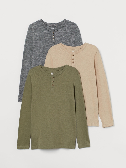 

H&M Boys 3-Pack Henley Sustainable Tops, Beige