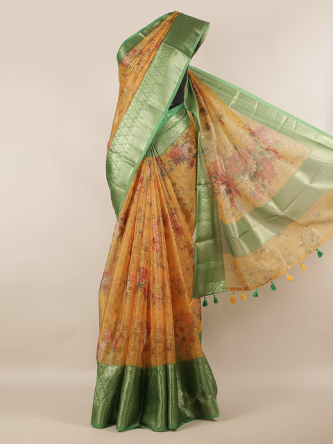 

Pothys Yellow & Green Tissue Woven Design Saree