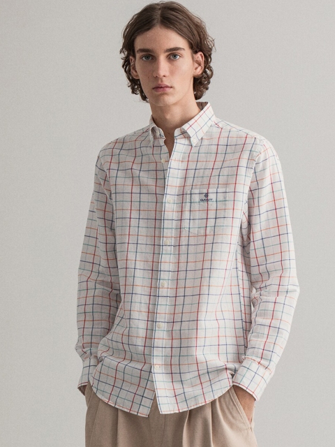 

GANT Men White Regular Fit Checked Casual Shirt