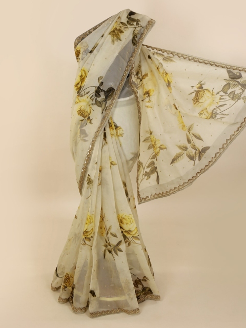 

Pothys Cream-Coloured & Yellow Pure Silk Printed Saree