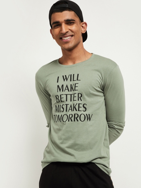 

max Men Green Printed Round Neck T-shirt