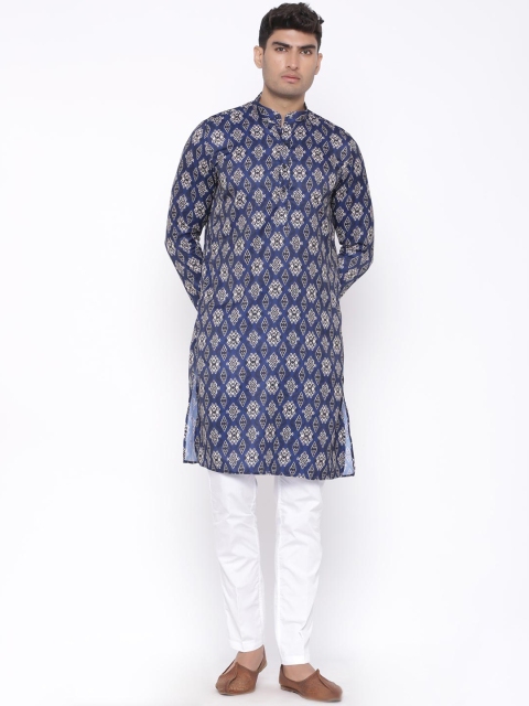 

Tistabene Navy Blue Geometric Printed Mandarin Collar Regular Sleeves Kurta