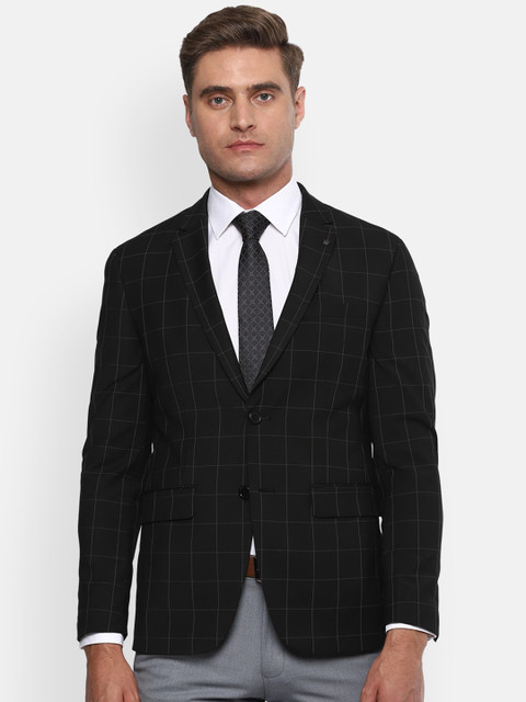 

Louis Philippe Permapress Men Black & Grey Checked Slim-Fit Single-Breasted Formal Blazer