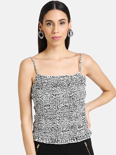 

Kazo White & Black Printed Smocked Tank Top