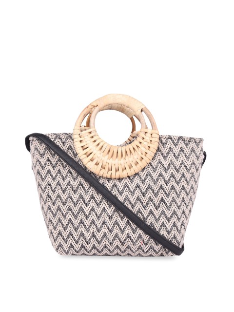 

ASTRID Black & Off-White Self Design Handheld Bag