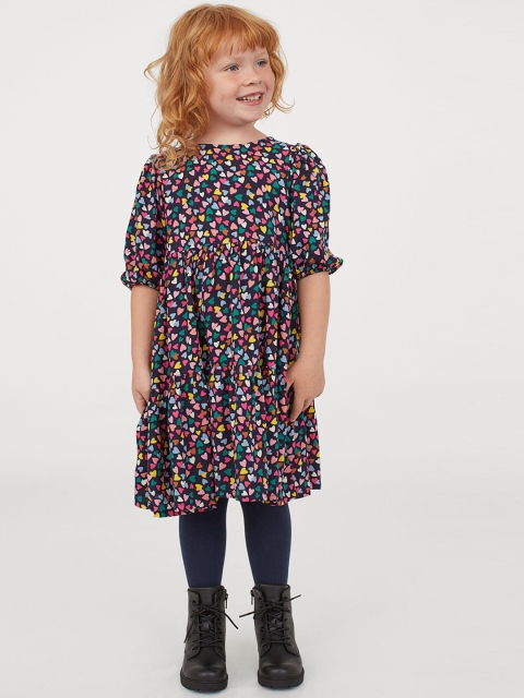 

H&M Girls Multicoloured Puff-sleeved Dress, Multi