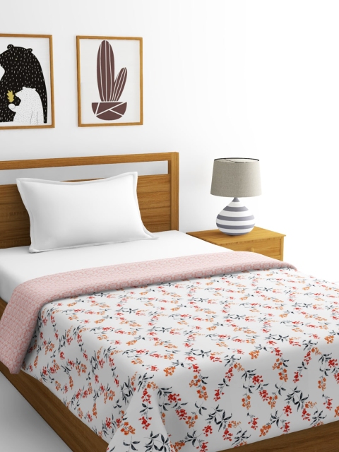 

BIANCA White & Orange Floral AC Room 300 GSM Single Bed Dohar