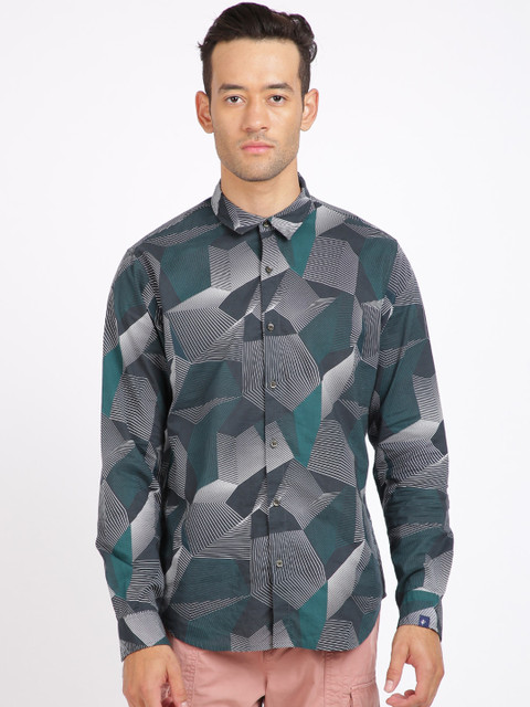

Breakbounce Men Black & Green Regular Fit Printed Casual Shirt