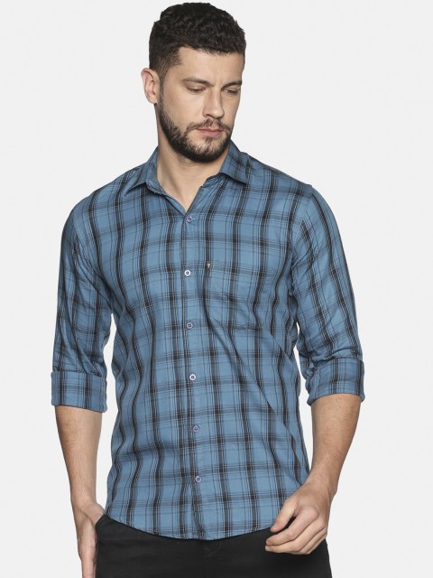 

LEVIZO Men Teal Regular Fit Checked Casual Shirt