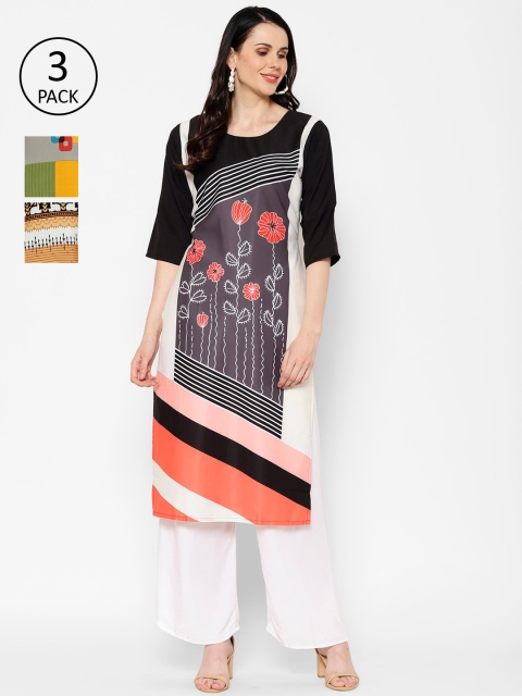 

7Threads Women Multicoloured Set of 3 Printed Straight Kurta, Multi