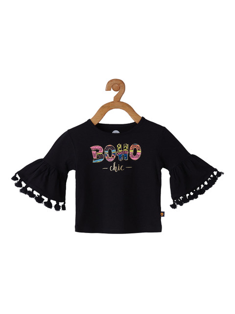 

VITAMINS Black & Pink Printed Bell Sleeves Top