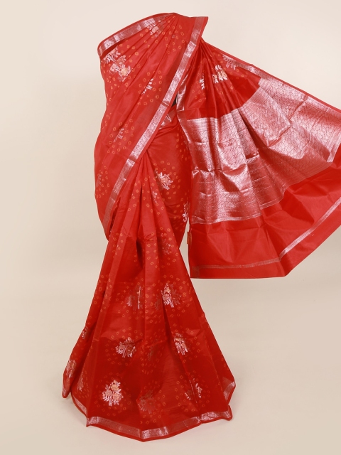 

Pothys Red & Silver-Toned Pure Silk Printed Saree