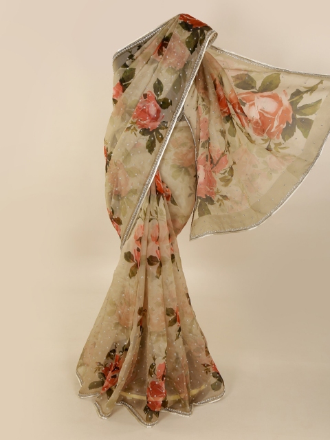 

Pothys Cream-Coloured Printed Pure Silk Saree