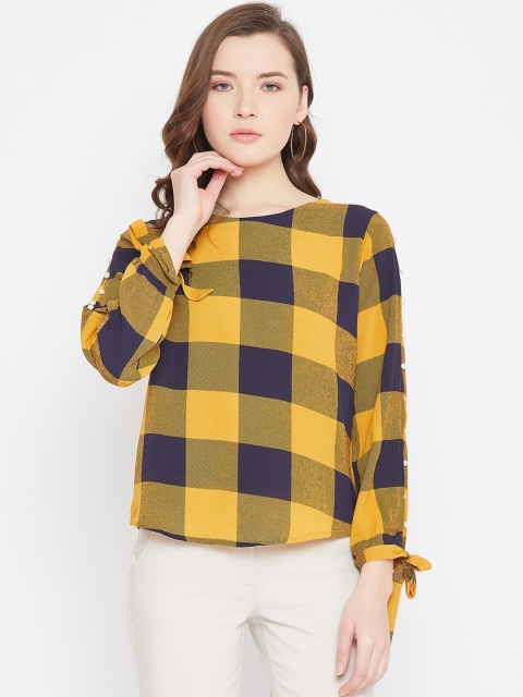 

Octave Yellow Checked Georgette Top