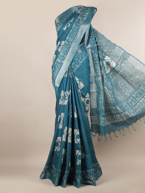 

Pothys Blue Solid Linen Blend Saree