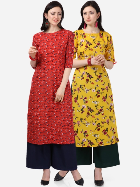 

Florence Pack of 2 Floral Printed Crepe Kurta, Red