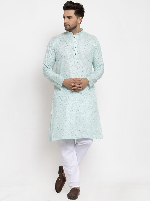 

GRACIT Men Sea Green Printed Kurta with Pyjamas