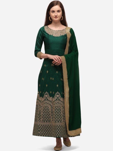 

Florence Green & Gold-Toned Silk Blend Semi-Stitched Dress Material
