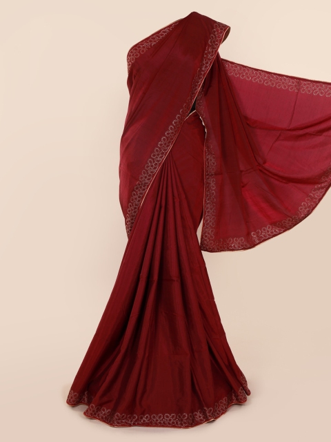 

Pothys Maroon Solid Art Silk Saree