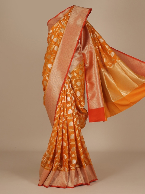

Pothys Orange & Gold-Toned Jute Silk Woven Design Saree
