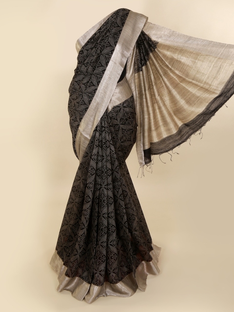 

Pothys Black & Gold-Toned Pure Silk Printed Saree